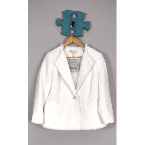 Kasper Jackets & Blazers - Kasper Women's Tweed One-Button Fringe Blazer White Size 6 NWT
